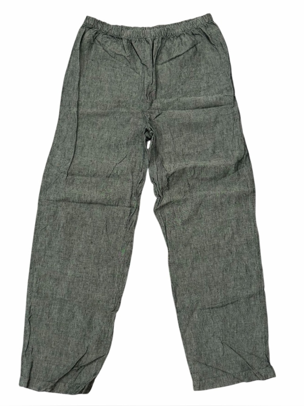 Eileen Fisher Pull On Irish Linen Pants Charcoal Gray Medium Straight wider Leg